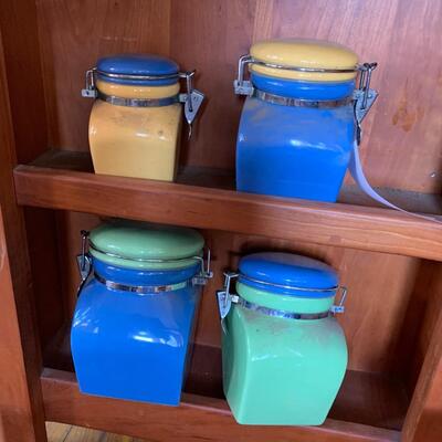Set of 4 Colorful Ceramic Canisters