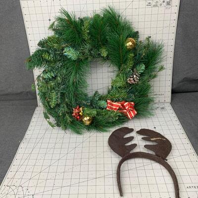 #134 Christams Wreath & Reindeer Headband
