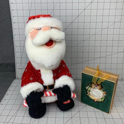 #141 Photo Frame Ornament & Battery Operated Santa