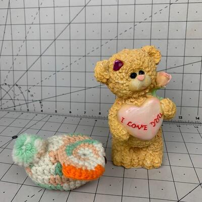 #156 I Love You Studio 33 Bear & Crocheted Chicken