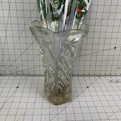 #235 Plastic Roses & Crystal Vase