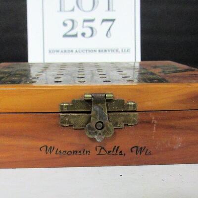 Vintage WI Dells Wood Souvenir Box With Chess/Checkers