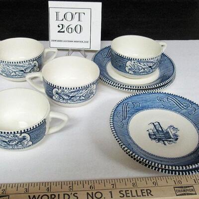4 Currier and Ives Cup and Saucer Sets