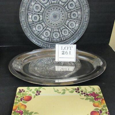 3 Large Serving Trays, Plastic and Metal