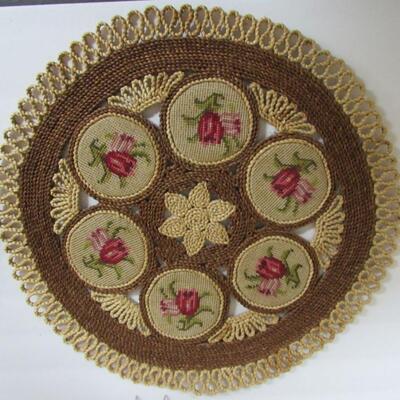 Pretty Needlepoint on Straw or Reed Mats