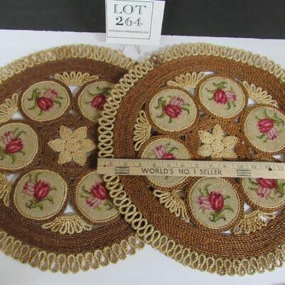 Pretty Needlepoint on Straw or Reed Mats