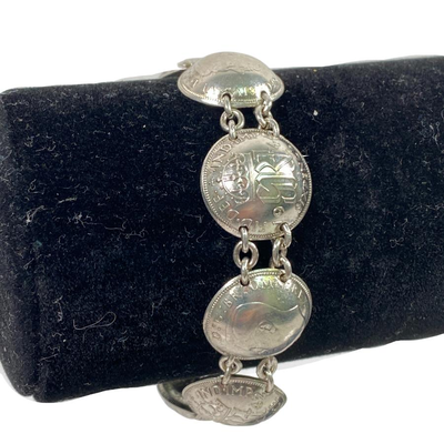 1940's Silver British Domed Sixpence Coin Bracelet