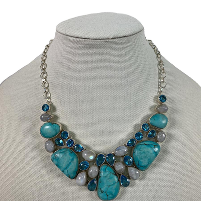 Sterling Chunky Turquoise & Moonstone Necklace