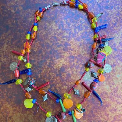 Glass Bead and Faux Coin Necklace