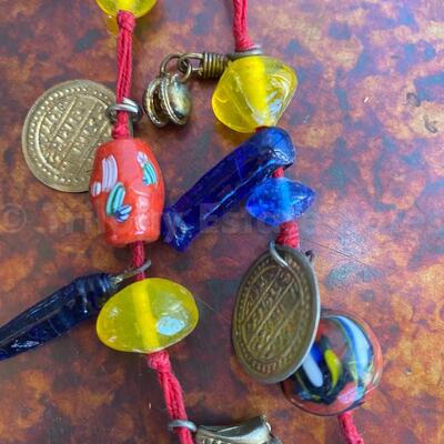 Glass Bead and Faux Coin Necklace