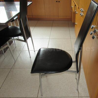 Set of Eight Black Leather Fasem Dining Chairs, Italy
