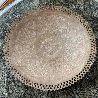 Hand chased Persian reticulated edge footed round tray