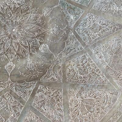 Hand chased Persian reticulated edge footed round tray