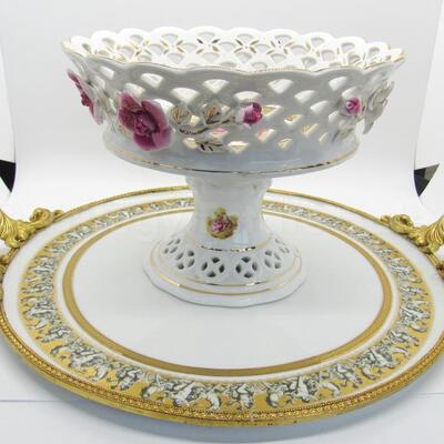 Lâ€™Ã‰toile porcelain Limoges footed pierced compote