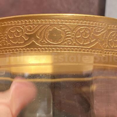 Set of 9 Tiffin-Franciscan 5â€ tall Rambler Rose etched gold rim champagne glasses (more pictures to come)