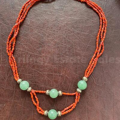 Polished red stone beads multistrand choker