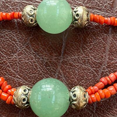 Polished red stone beads multistrand choker