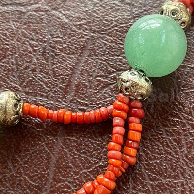 Polished red stone beads multistrand choker