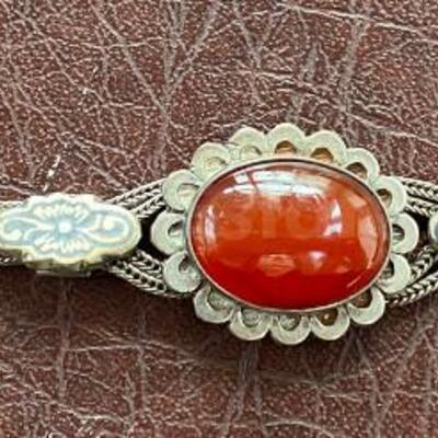 900 Standard Silver Bracelet with carnelian cabochon, Persian .740 ozt