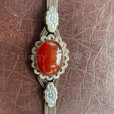 900 Standard Silver Bracelet with carnelian cabochon, Persian .740 ozt