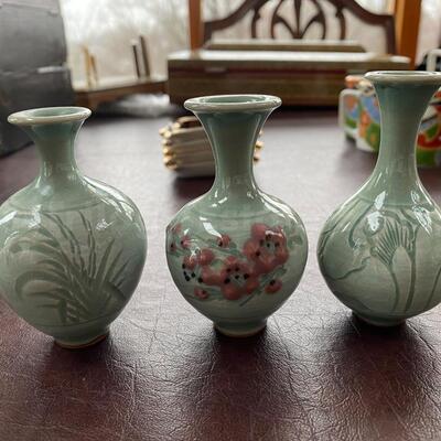 Three Korean celadon vases