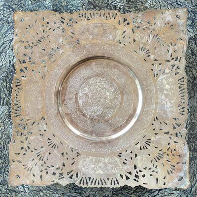 Persian footed square tray, 84 silver