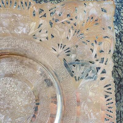 Persian footed square tray, 84 silver