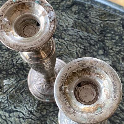 Hand Chased Persian 84 Silver Candlesticks