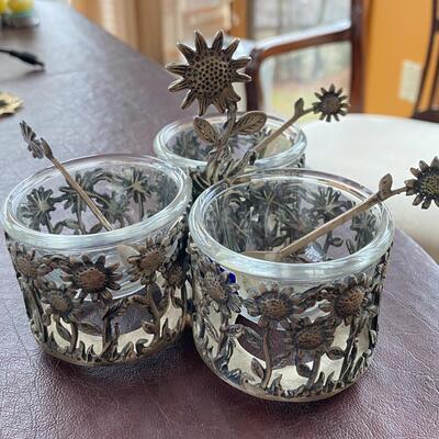 sterling silver 925 sunflower condiment pots