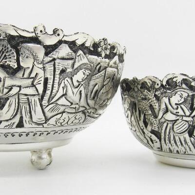 Two sizes of Persian matching footed 84 silver bowls