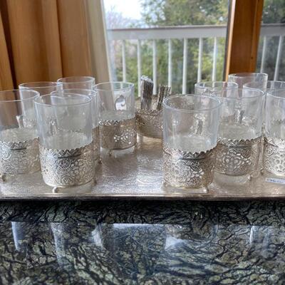 Persian silver tea set and tray