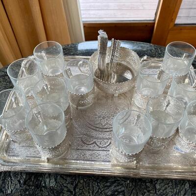 Persian silver tea set and tray