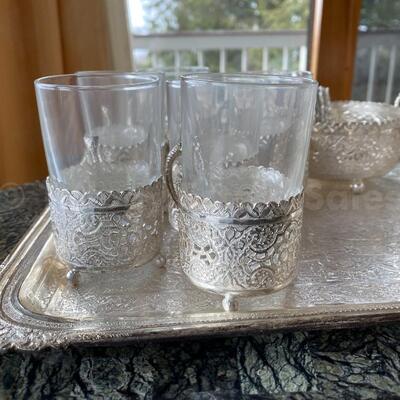 Persian silver tea set and tray