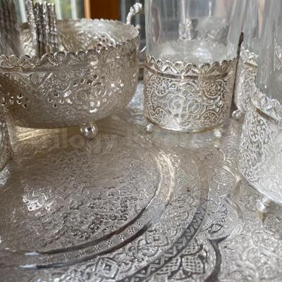 Persian silver tea set and tray