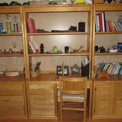 light maple bookcases and desk set