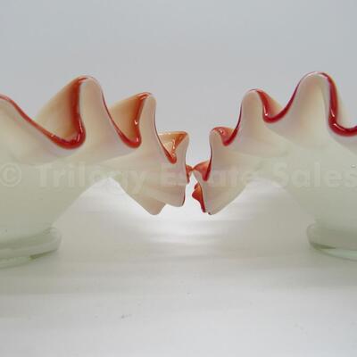 two hand blown glass ruffled edge bowls