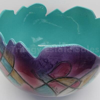 Harris-Cles 1991 Colorful Abstract Ceramic Bowl