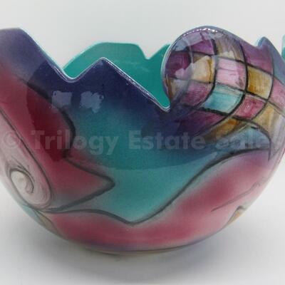 Harris-Cles 1991 Colorful Abstract Ceramic Bowl