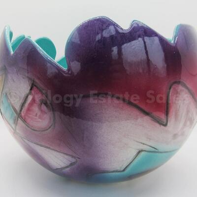 Harris-Cles 1991 Colorful Abstract Ceramic Bowl