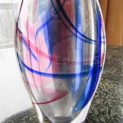 Pink and blue long neck hand blown glass vase