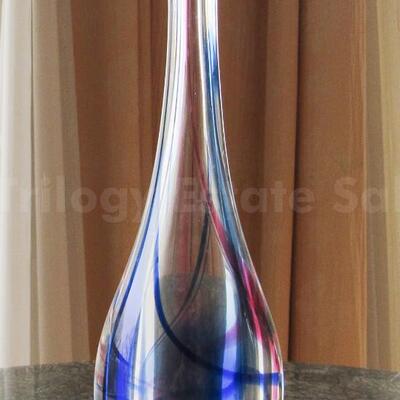Pink and blue long neck hand blown glass vase