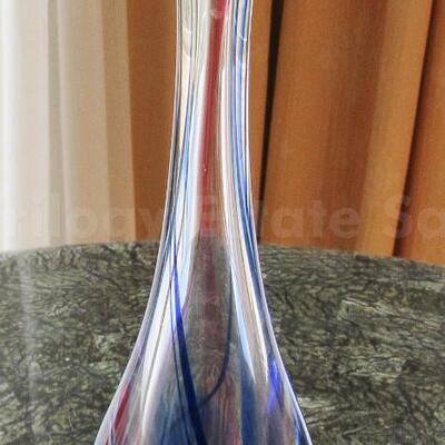 Pink and blue long neck hand blown glass vase