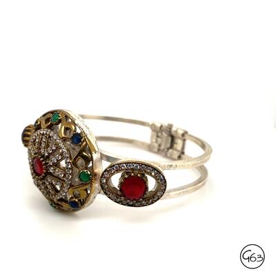 Silver Gemstone Hinged Bracelet Cuff