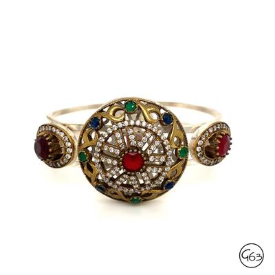 Silver Gemstone Hinged Bracelet Cuff