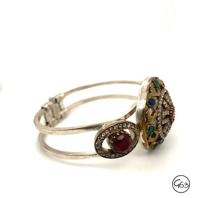 Silver Gemstone Hinged Bracelet Cuff