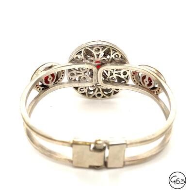 Silver Gemstone Hinged Bracelet Cuff