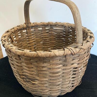 Antique Splint Woven Gathering Basket 13â€w x12â€h