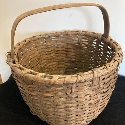 Antique Splint Woven Gathering Basket 13â€w x12â€h