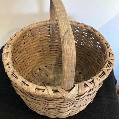 Antique Splint Woven Gathering Basket 13â€w x12â€h