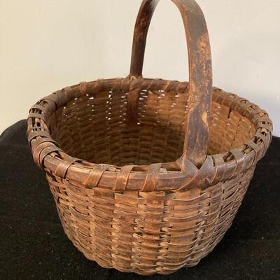 Vintage Egg Basket ... Round Gathering/Market Basket ... Woven Splint Wood with Bentwood Handle Primitive 10â€ x 10â€